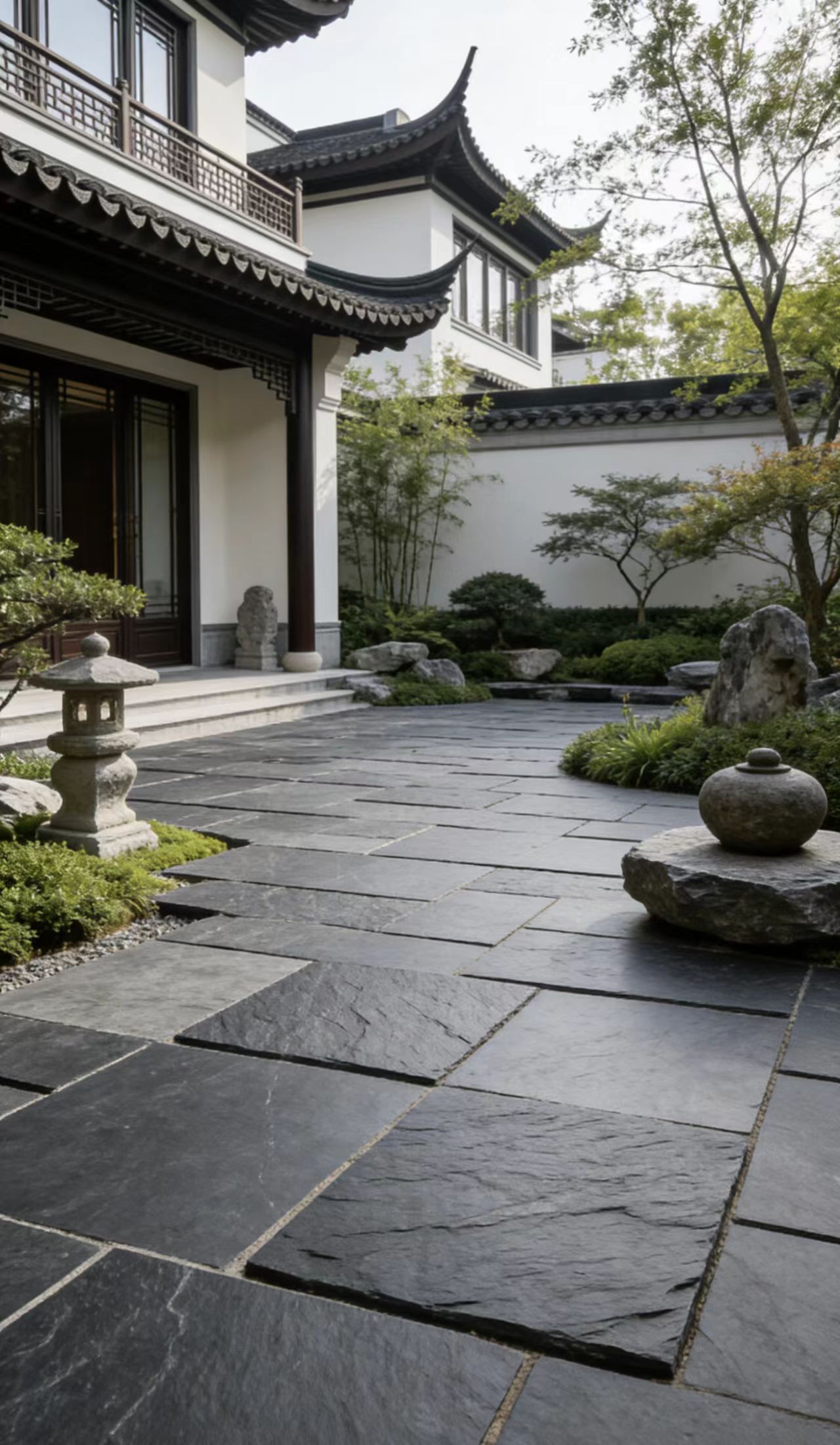 黑色自然面青石板/户外防滑石材