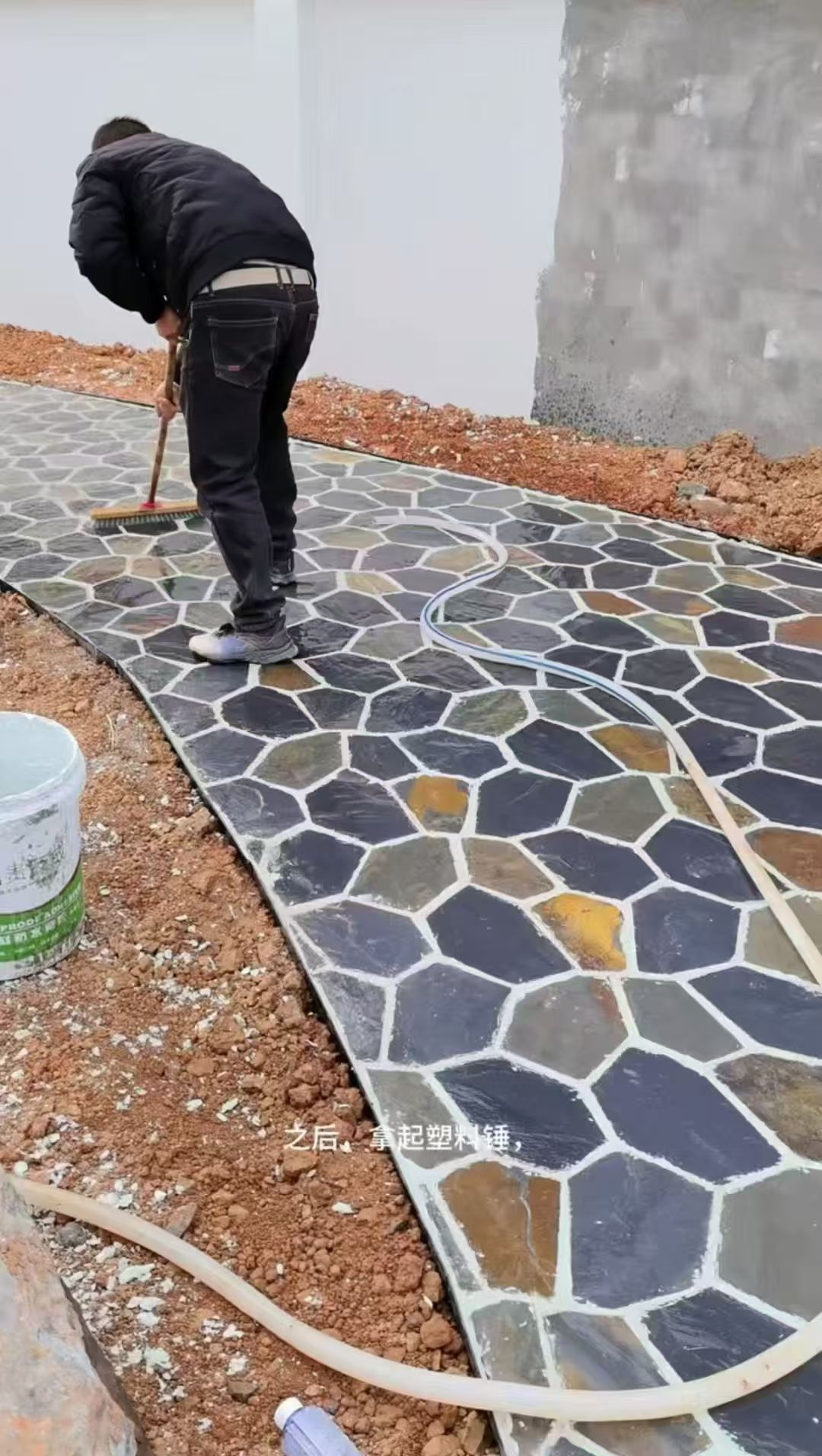 黑色彩色冰裂纹石材/不规则青石板