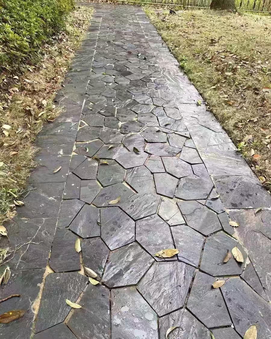 黑色彩色冰裂纹石材/不规则青石板