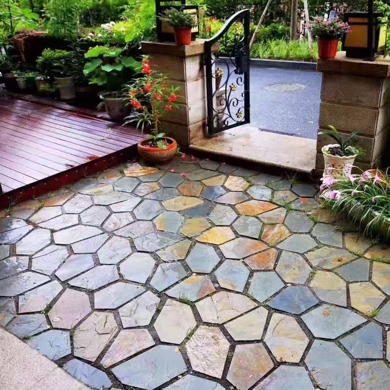 彩色冰裂纹石材/不规则锈石板