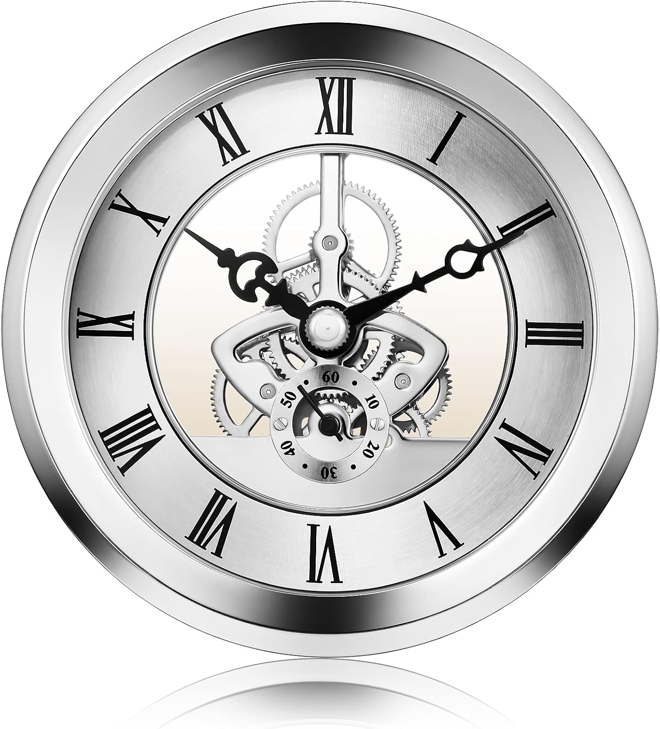 4 1/16 Inch Skeleton Clock Insert with Bezel (Silver)