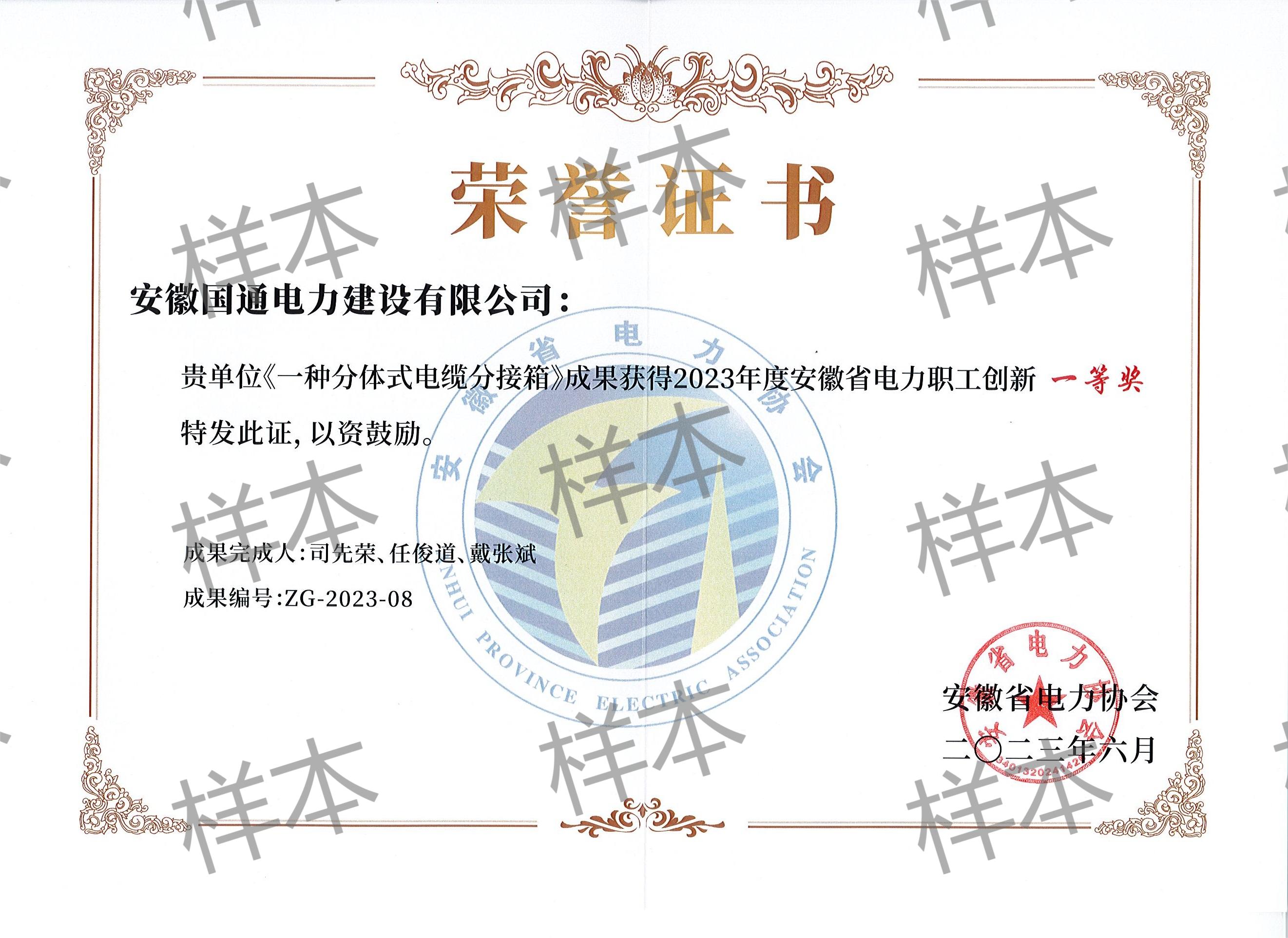 2023年度安徽省电力职工创新一等奖