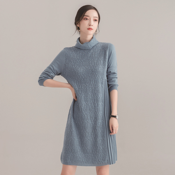 长款宽松外穿时尚高领针织打底衫女过膝内搭修身毛衣裙子
