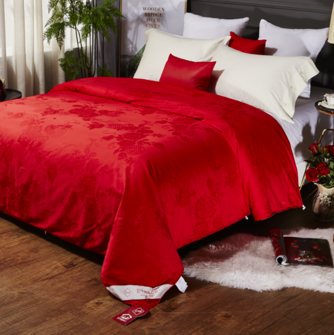 蚕丝被套 花倾颜（红）