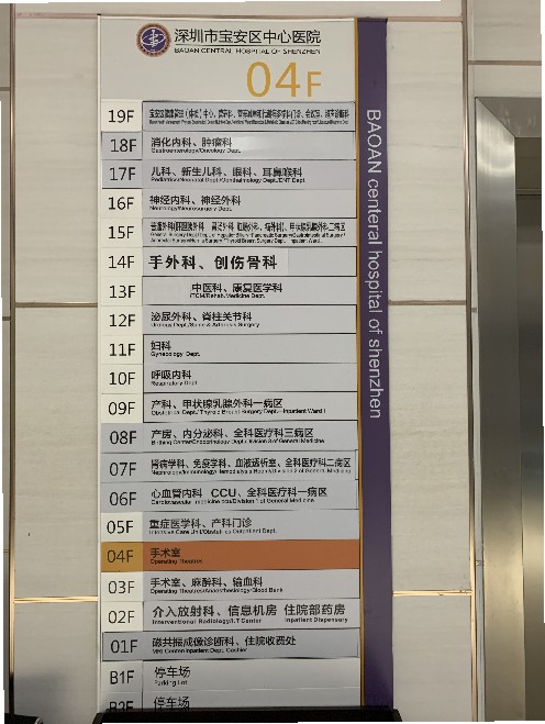 宝安中心医院楼层索引牌