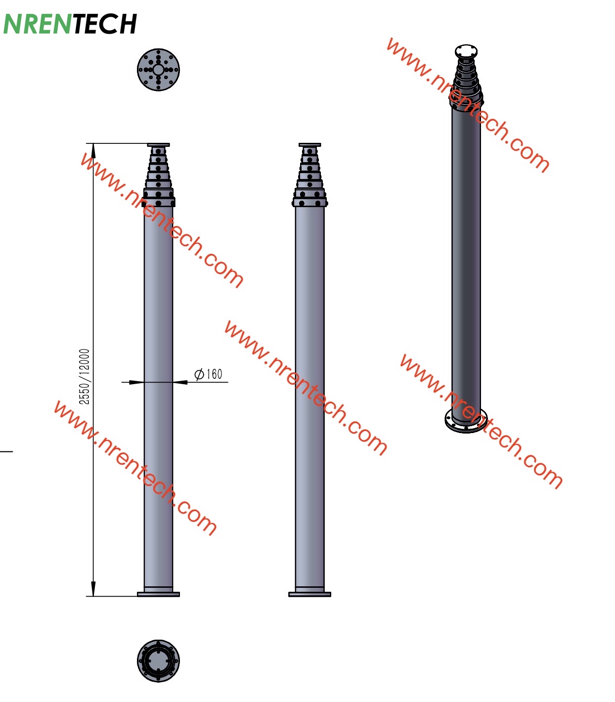 12m non-lockable telescopic mast