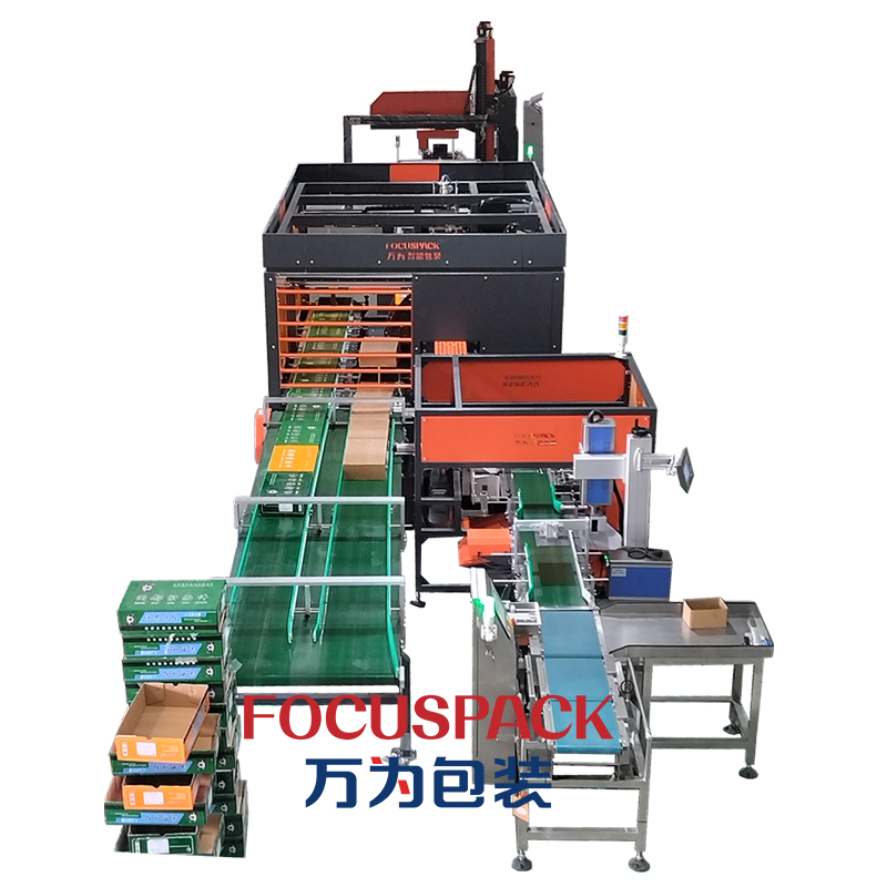 全自动天地盖盒装箱 - 贴标 - 打带 - 码垛线