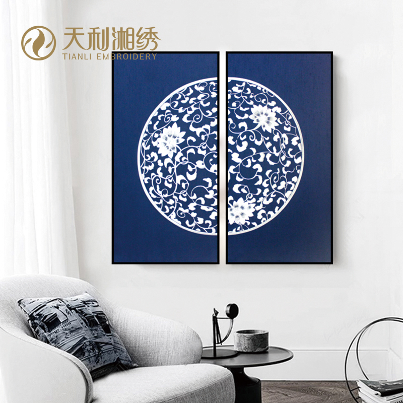 【天利湘绣】装饰画青花（蓝底）