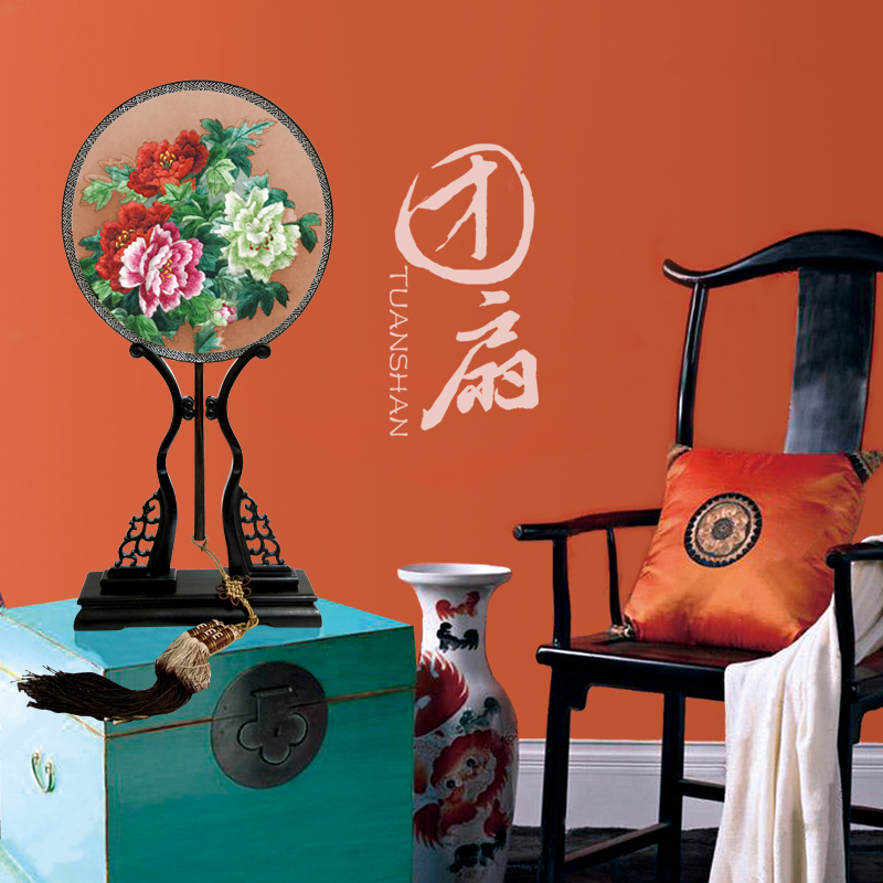 天利湘绣双面绣团扇（带架子）