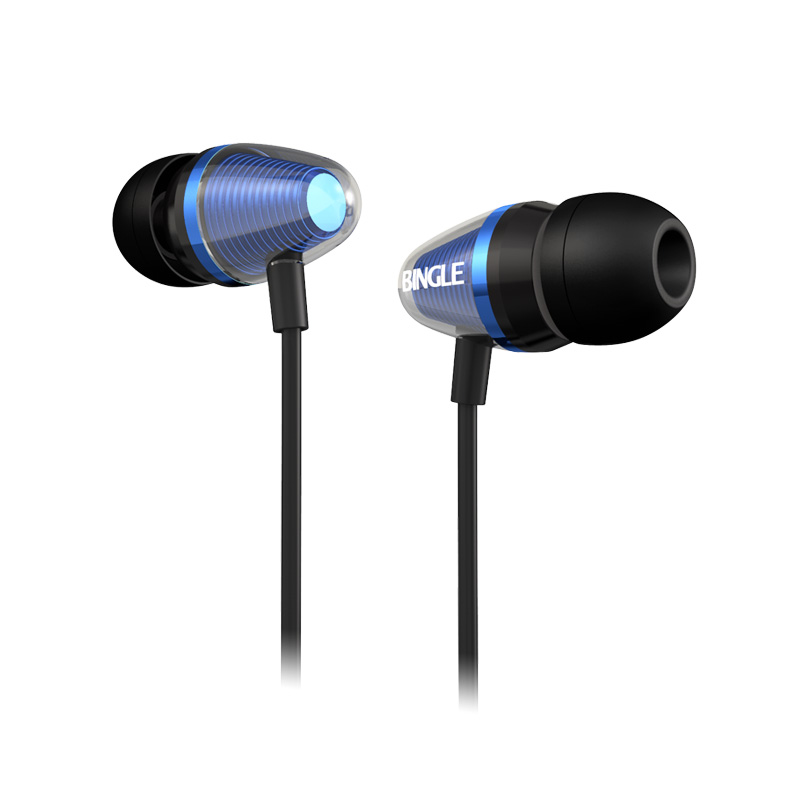 Bingle I809 3.5mm Jack Blue Wire Earbuds With Mic Volume Control
