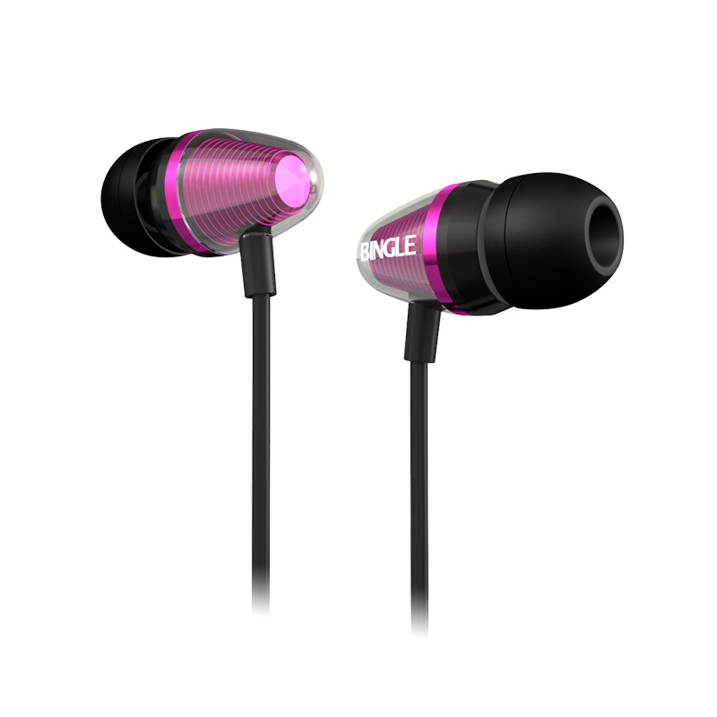 Bingle I809 3.5mm Jack Pink Wire Earphone With Mic Volume Control