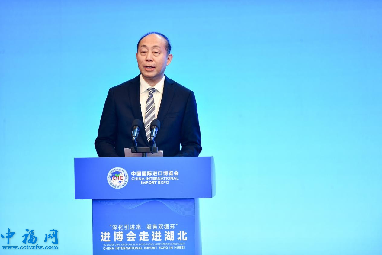 辉瑞中国副总裁阙非在“进博会走进湖北”活动主题推介会上发言。人民网记者 任峰涛摄