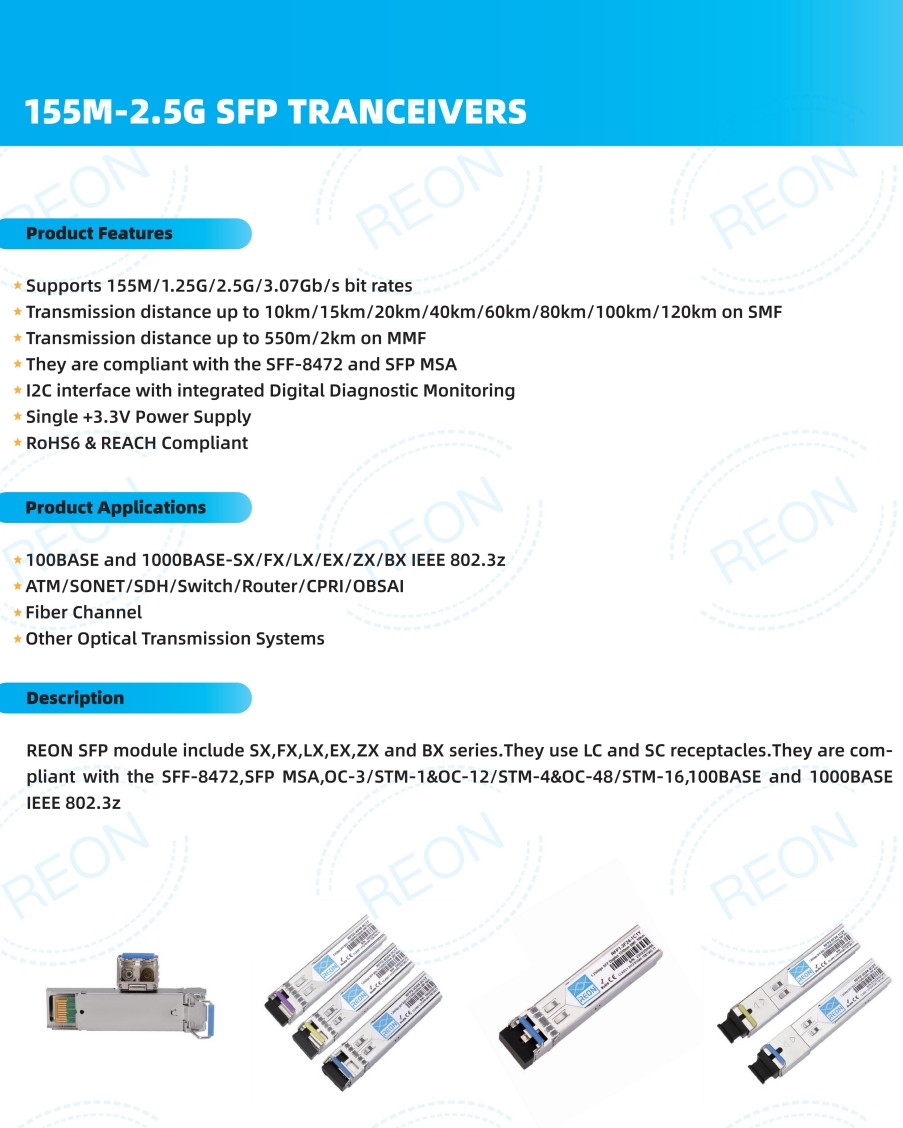 155M 2km SFP Module 1310nm MMF DDM Duplex LC 100M 2 Fiber 100BASE-FX 125M Optical Transceiver  IEEE802.3 OC-3 STM-1 SONET SDH   CISCO ONS-SI-100-FX
