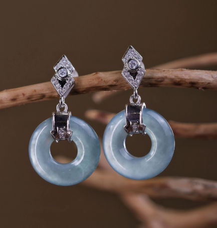 翡翠平安扣甜甜圈耳环