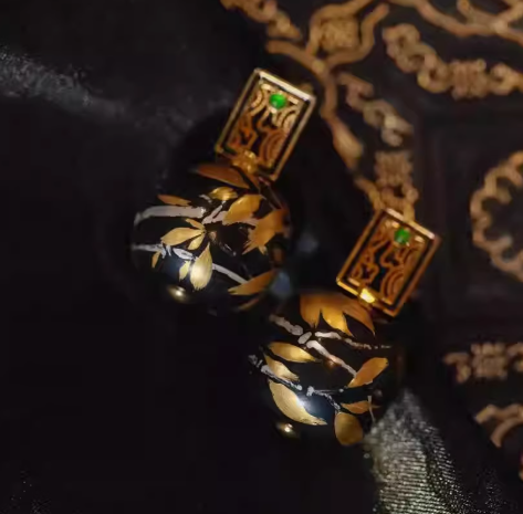 新中式国风耳环金镶和田玉翡翠耳坠女金银错耳坠