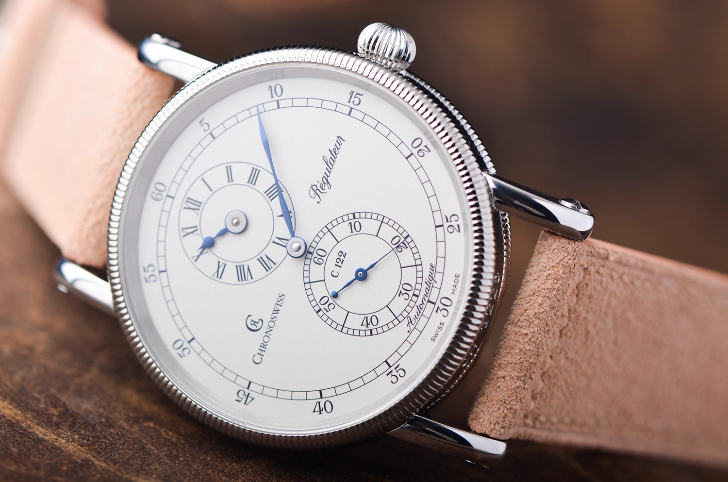 已售出【98新】瑞宝精钢白盘规范指针自动皮带男表CH 1223