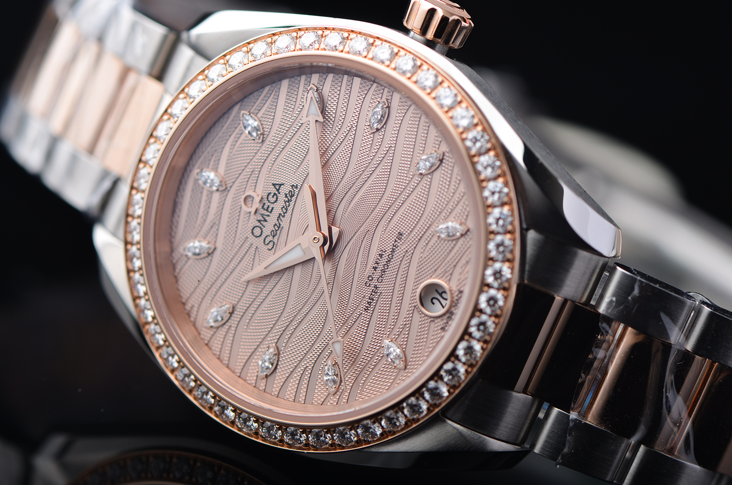 【国行全新】欧米茄海马玫瑰金及钢自动女表220.25.34.20.59.001