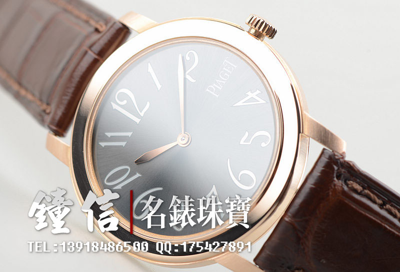 已售出【96新】伯爵34MM玫瑰金超薄两针手上链皮带男表