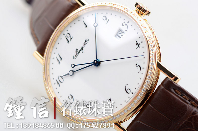 已售出【98新】宝玑黄金镶钻大明火白珐琅表盘自动机械男表5178BA/29/9V6