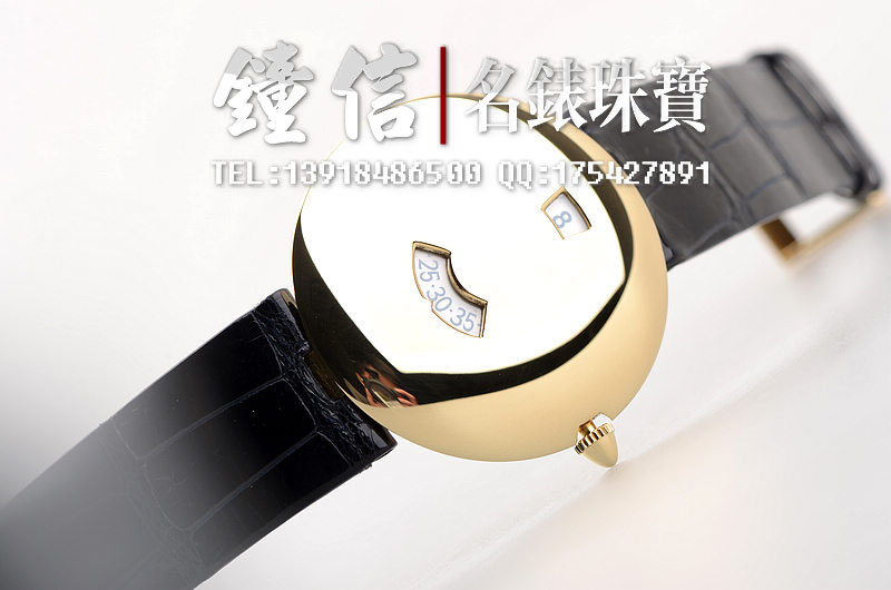 已售出【96新】巴黎尚美黄金圆壳跳时自动机械皮带女表