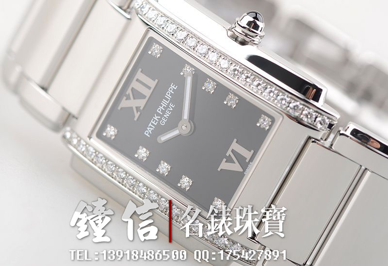 百达翡丽Twenty-4系列黑盘镶钻石英女表4910/10a-001