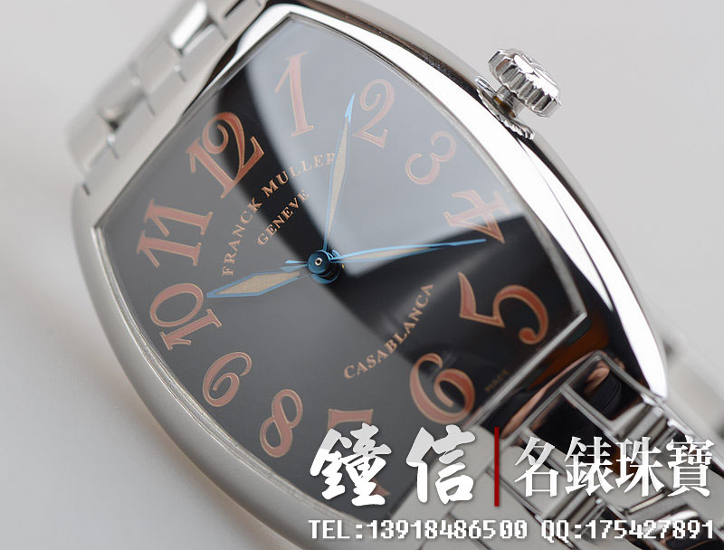 已售出【95新】FM法兰克穆勒酒桶型黑盘精钢自动机械男表2852