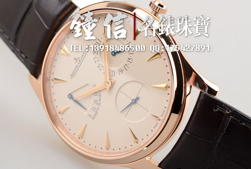 已售出【98新】积家玫瑰金超薄大师日历动显小三针自动机械男表Q1372520