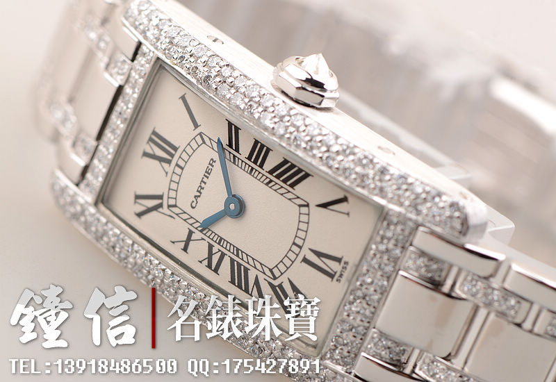 已售出【96新】卡地亚奢华全白金后镶钻石石英美国坦克女表W26019L1