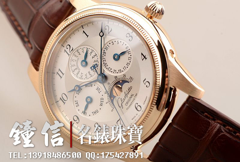 已售出【97新】格拉苏蒂参议员玫瑰金手上链万年历49-01-04-02-04男表