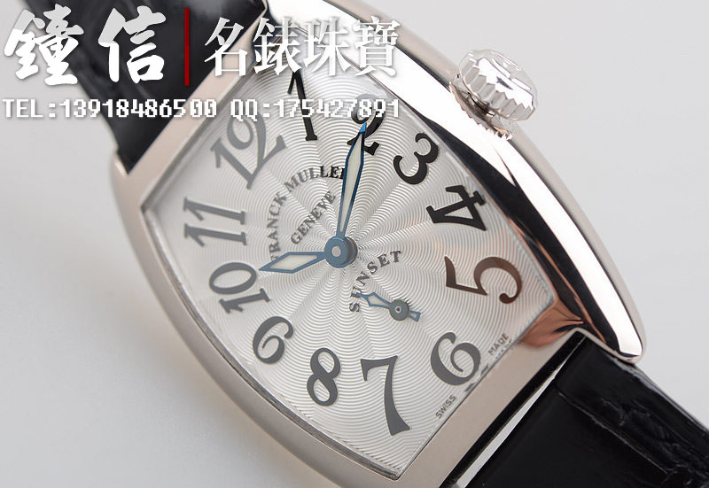已售出【96新】法兰克穆勒白金酒桶型白面小三针手上链皮带女表1750 S6