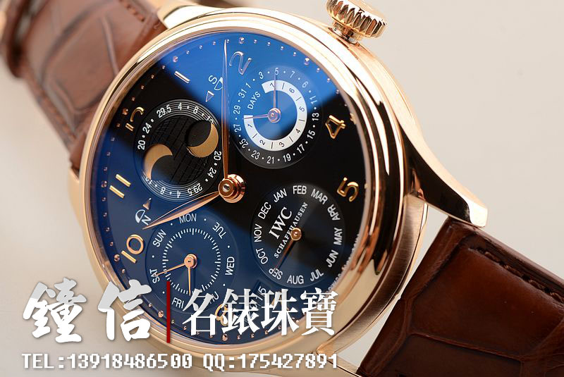 已售出【97新】IWC万国葡萄牙玫瑰金南北月相万年历自动男表IW503202