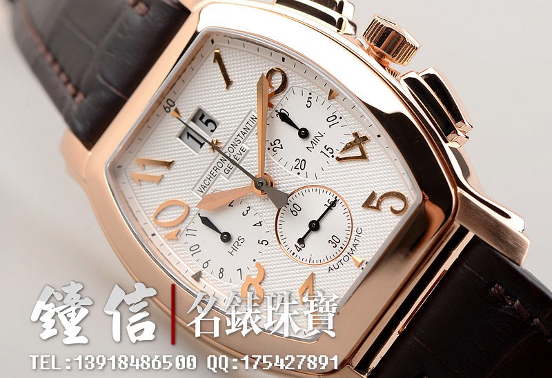 已售出【97新】江诗丹顿玫瑰金皇家鹰大日历计时新款皮带男表49145/000R-9059