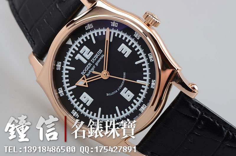 已售出【96新】罗杰杜彼玫瑰金大三针限量28只自动机械男表