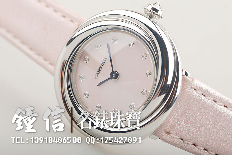 卡地亚小旋风白金镶钻贝母盘石英女表