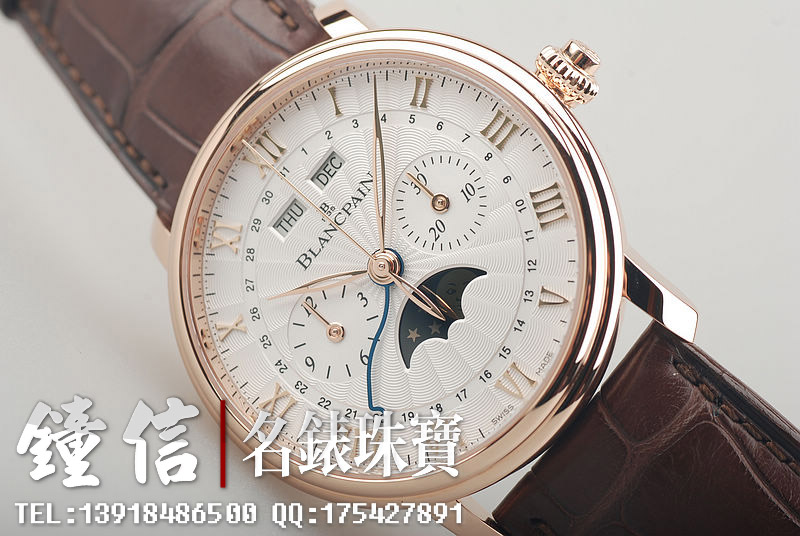 宝珀玫瑰金单按钮计时全历月相6685-3642-55B