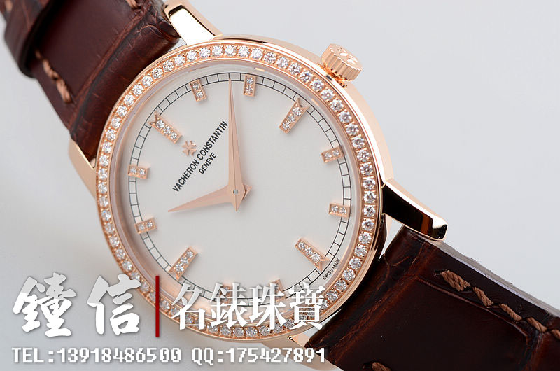 江诗丹顿玫瑰金镶钻石英皮带女表25558/000R-9406