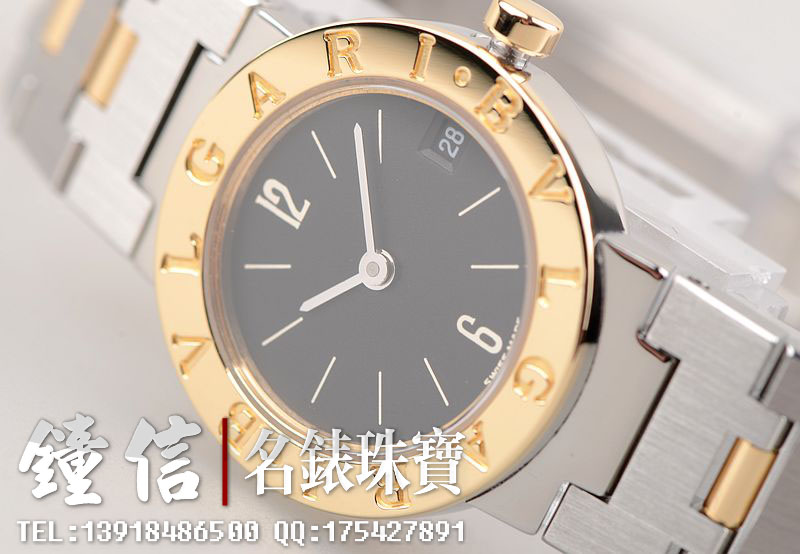 已售出【95新】宝格丽玫瑰金及钢黑盘两针日历23MM石英女表