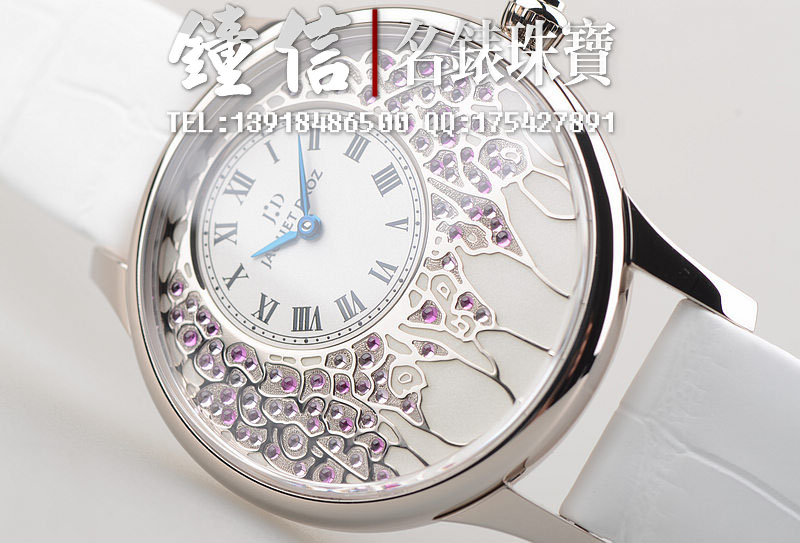 雅克德罗白金限量8只粉红宝石表盘自动机械女表J014014204