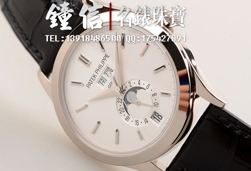 百达翡丽白金年历月相皮带自动机械男表5396G-011