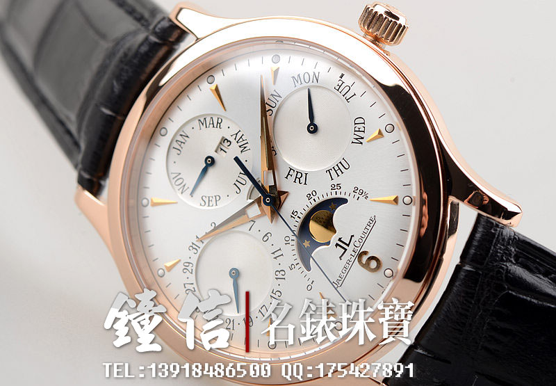 已售出【97新】积家玫瑰金万年历月相自动机械皮带男表Q149242A