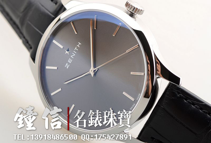 已售出【99新】真力时40MM灰盘大三针手上链男表03.5010.2562.91.C493