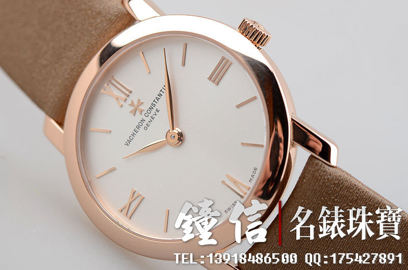 已售出【97新】江诗丹顿传承系列玫瑰金石英皮带女表25162/000R-9182