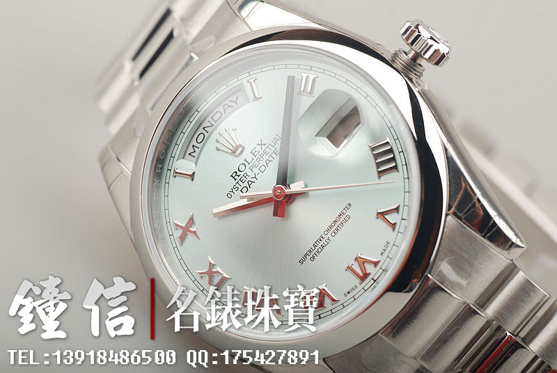 劳力士DD铂金冰蓝盘罗马刻度118206