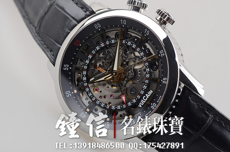 窝路坚vulcain限量版蟋蟀闹铃手上链皮带男表180128.171