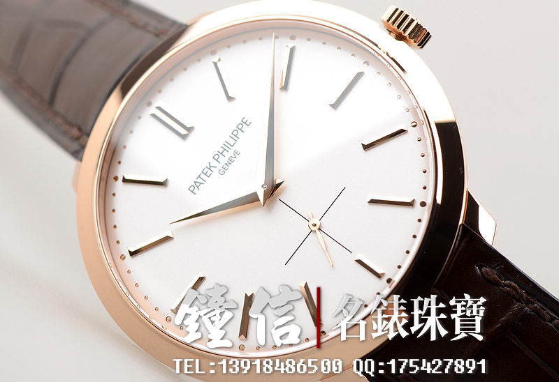 百达翡丽新款玫瑰金手上链小三针皮带男表5123R-001