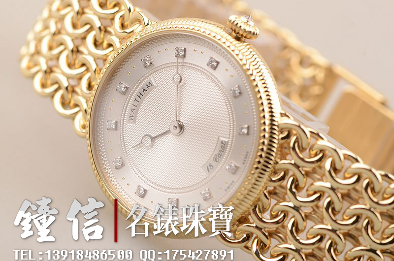 已售出【96新】华生18K黄金编织链钻石刻度手上链雕花黄金机芯女表