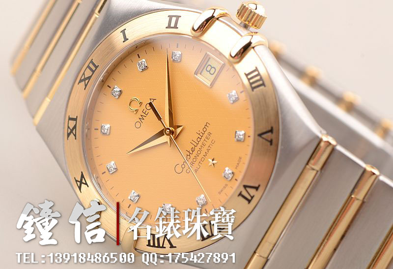 已售出【96新】欧米茄星座黄金及钢钻石刻度自动机械男表1202.15.00