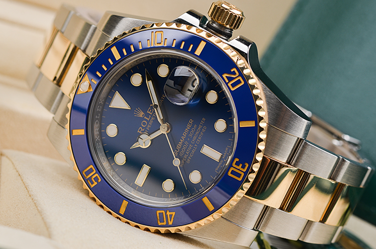 已售出【98新】劳力士潜行者间金蓝面水鬼自动机械男表116613LB盒证齐