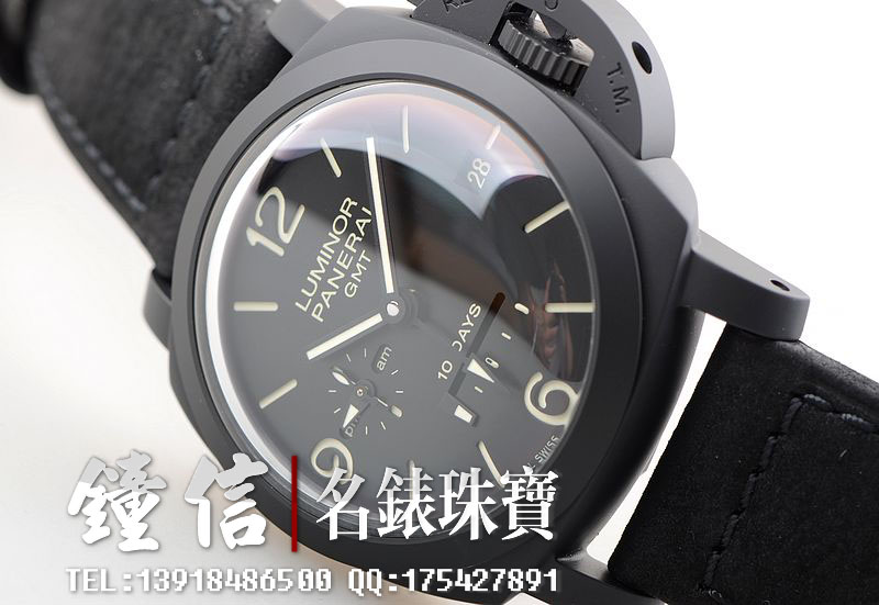 已售出【97新】沛纳海PAM00335黑陶瓷十日链自动机械GMT皮带男表