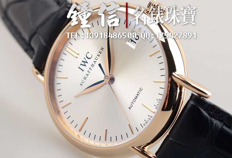 已售出【97新】IWC万国玫瑰金波涛菲诺大三针自动机械皮带女表IW356403